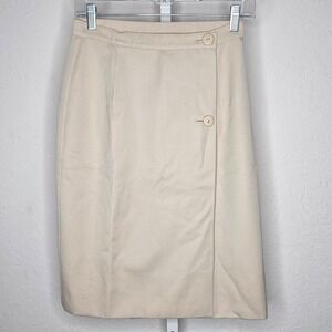 Krizia Beige Wool Wrap Pencil‎ Skirt Made in Italy Classic Minimalist Size 2